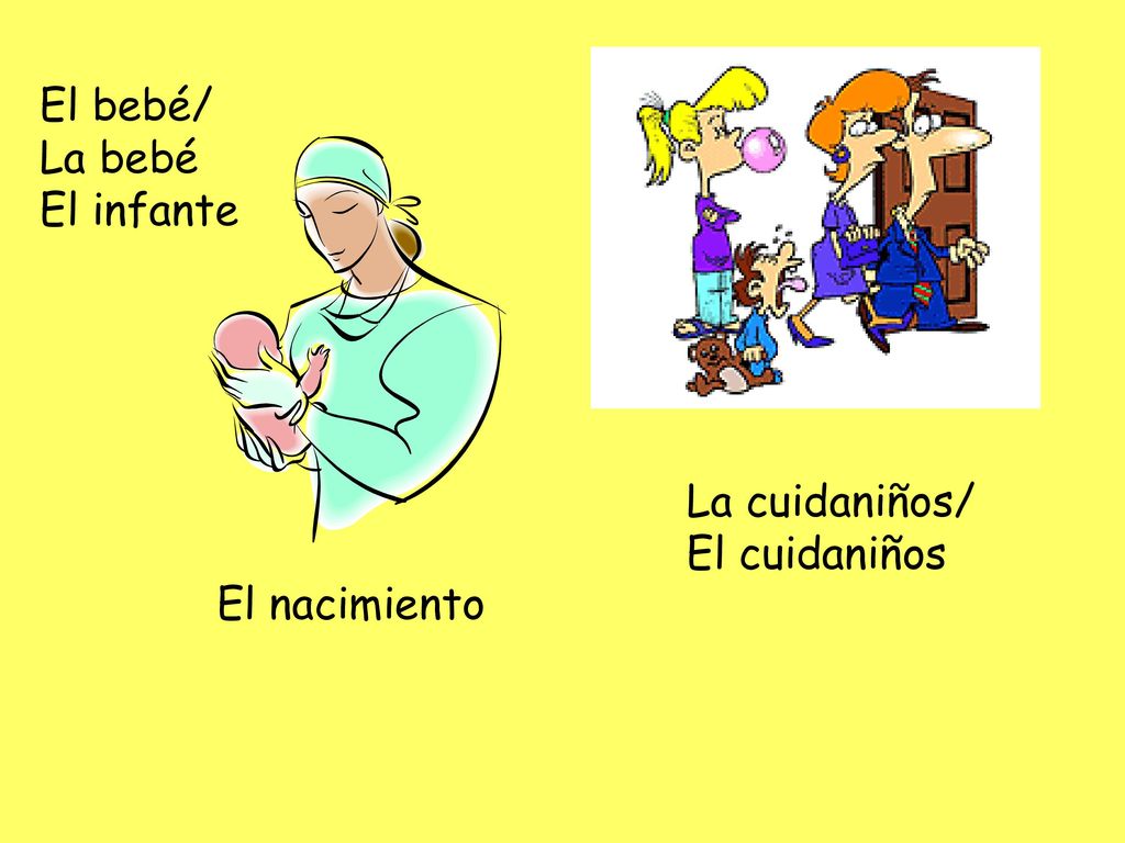 El bebé/ La bebé El infante La cuidaniños/ El cuidaniños El nacimiento