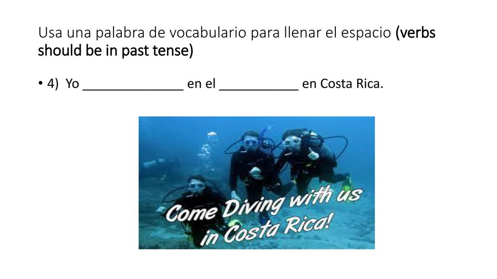 Usa una palabra de vocabulario para llenar el espacio (verbs should be in past tense)