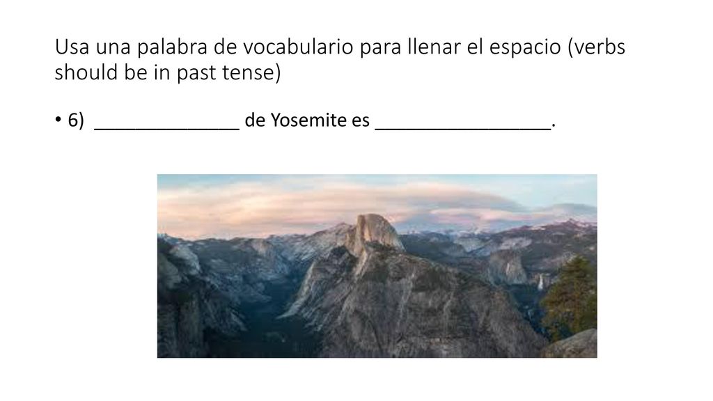 Usa una palabra de vocabulario para llenar el espacio (verbs should be in past tense)