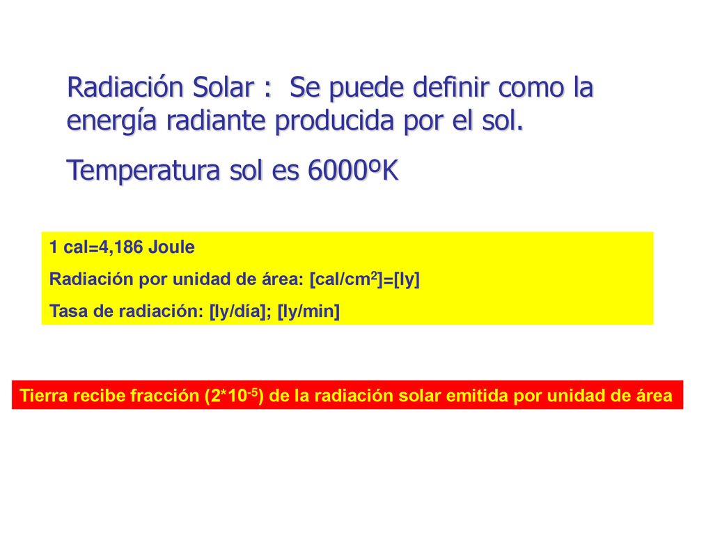 Radiación Solar : Se puede definir como la energía radiante producida por el sol.