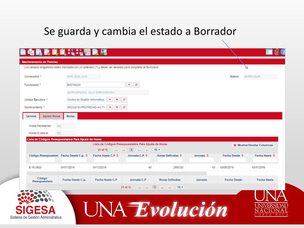 Se guarda y cambia el estado a Borrador