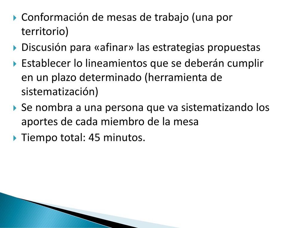 Conformación de mesas de trabajo (una por territorio)