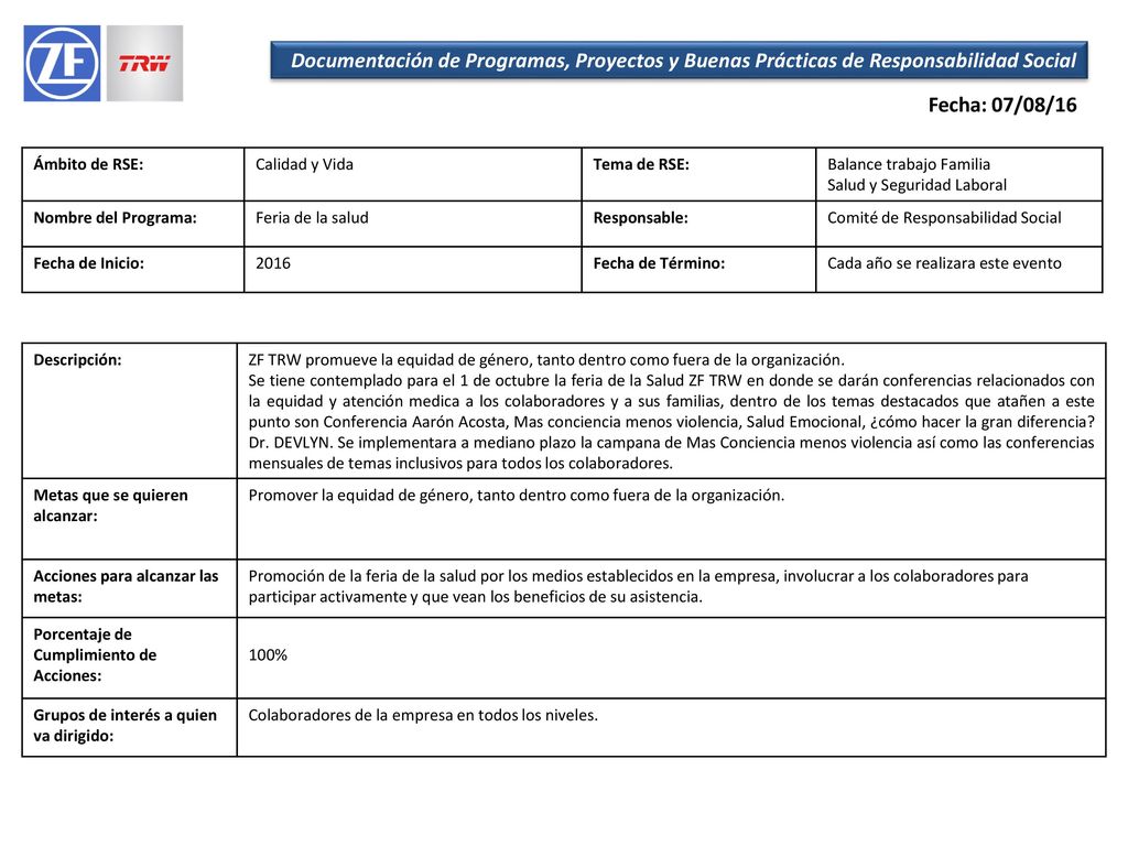 Documentación de Programas, Proyectos y Buenas Prácticas de Responsabilidad Social