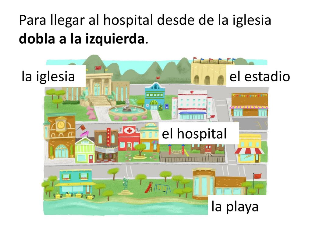 Para llegar al hospital desde de la iglesia dobla a la izquierda.
