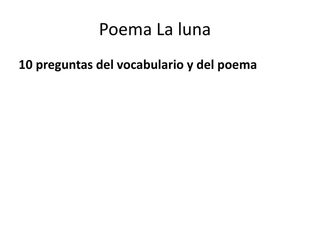 Poema La luna 10 preguntas del vocabulario y del poema