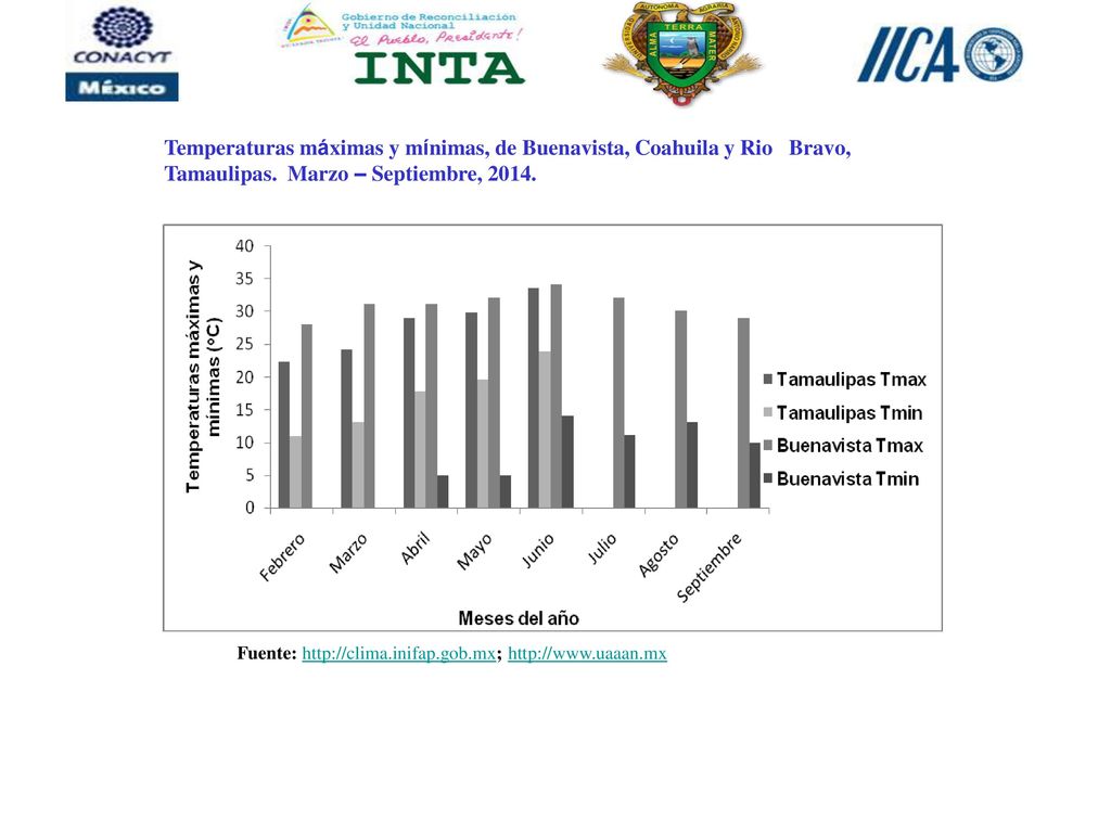 Temperaturas máximas y mínimas, de Buenavista, Coahuila y Rio Bravo,
