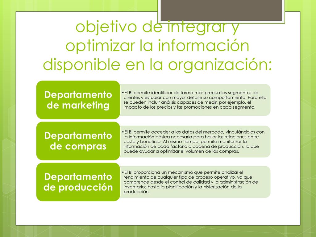 objetivo de integrar y optimizar la información disponible en la organización: