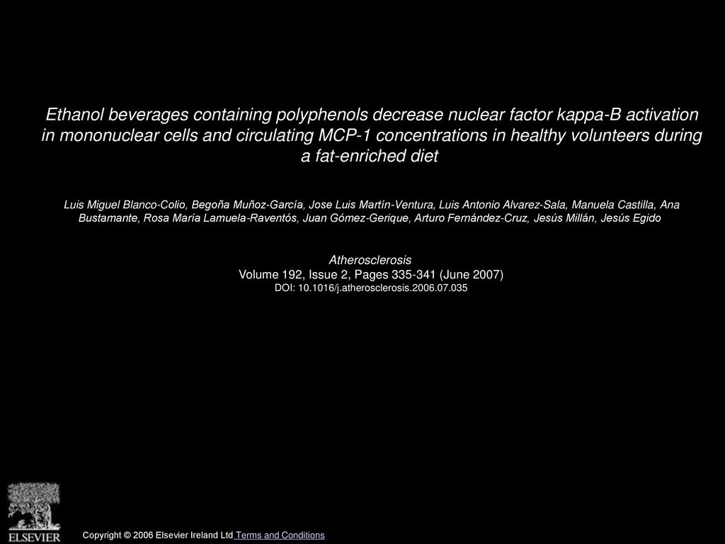 Ethanol beverages containing polyphenols decrease nuclear factor kappa-B activation in mononuclear cells and circulating MCP-1 concentrations in healthy volunteers during a fat-enriched diet
