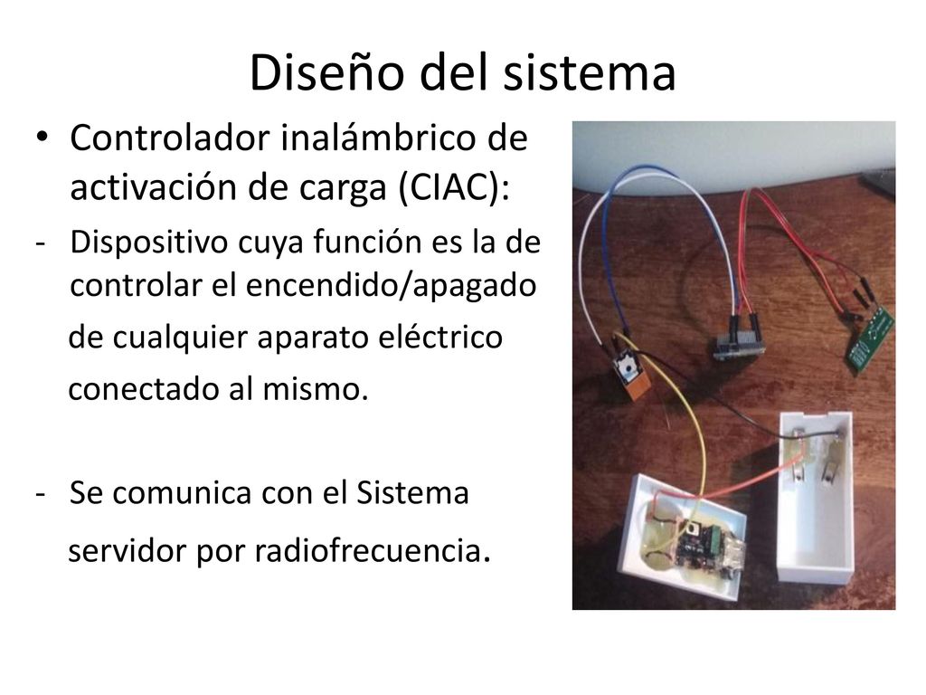 Diseño del sistema Controlador inalámbrico de activación de carga (CIAC): Dispositivo cuya función es la de controlar el encendido/apagado.
