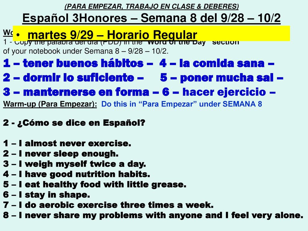1 – tener buenos hábitos – 4 – la comida sana –
