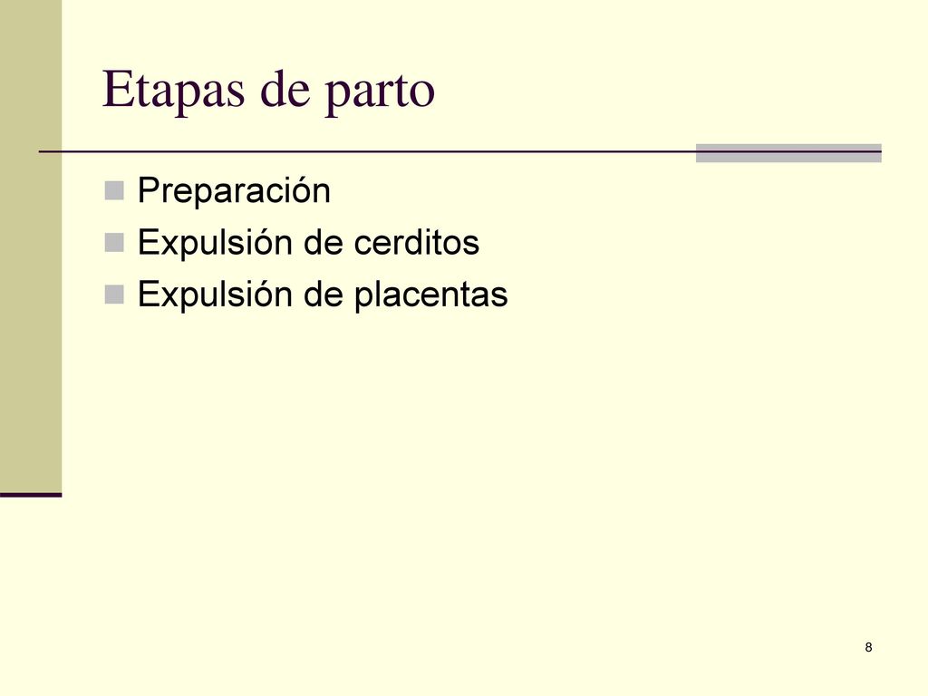 Etapas de parto Preparación Expulsión de cerditos