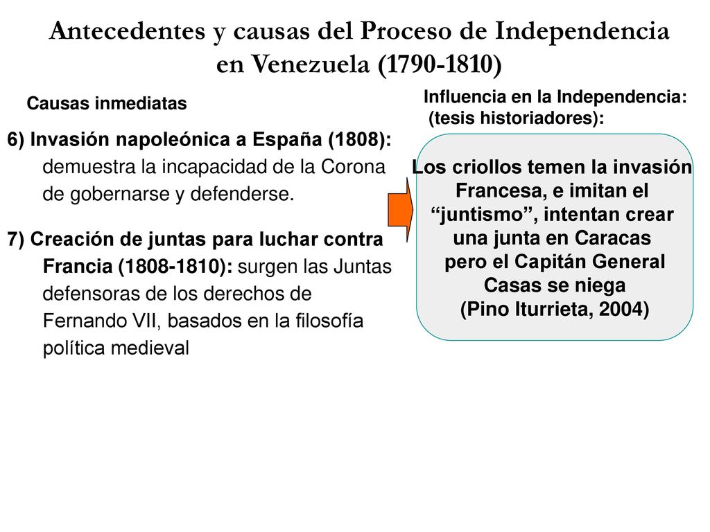 Antecedentes y causas del Proceso de Independencia en Venezuela ( )