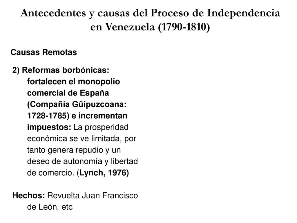 Antecedentes y causas del Proceso de Independencia en Venezuela ( )