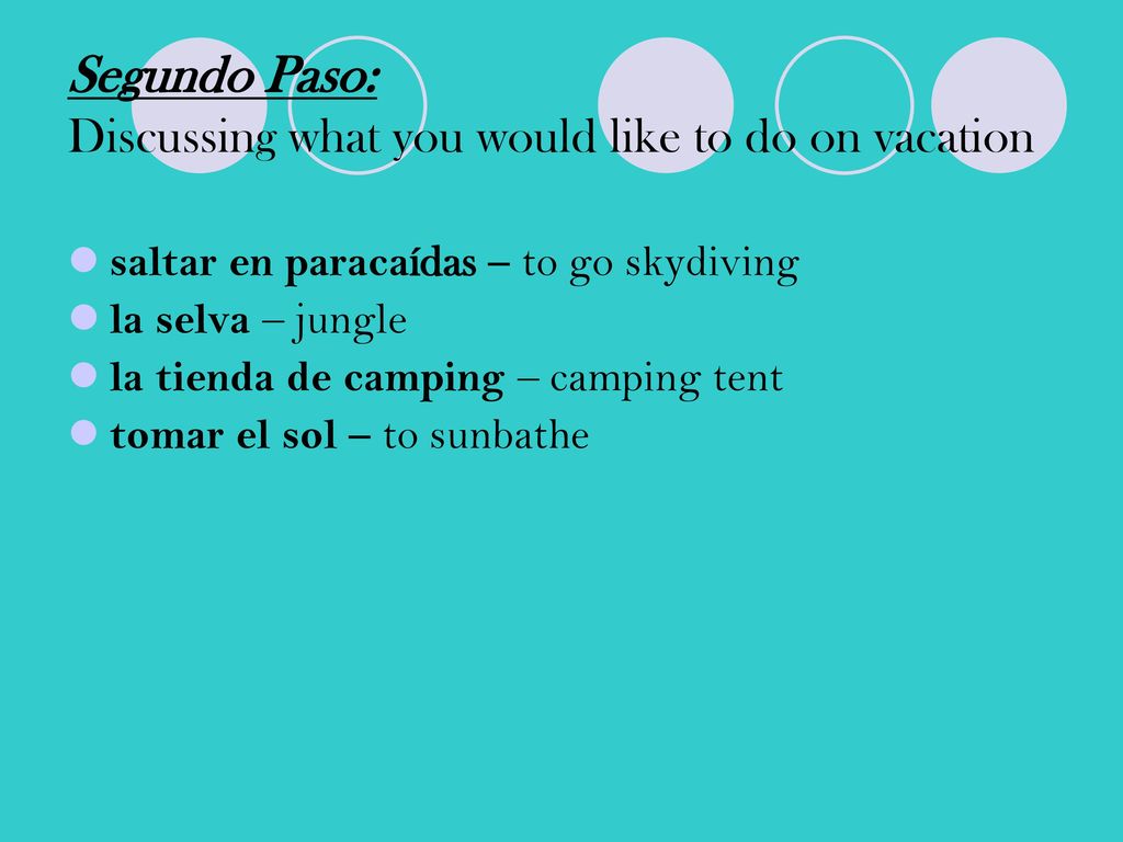 Segundo Paso: Discussing what you would like to do on vacation
