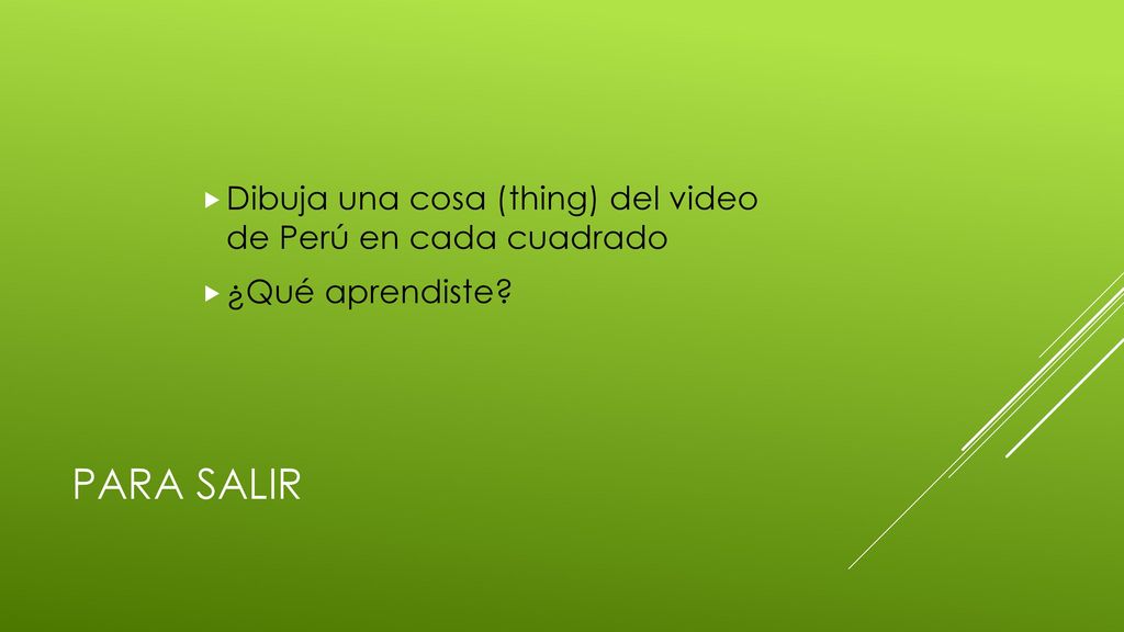 Para salir Dibuja una cosa (thing) del video de Perú en cada cuadrado