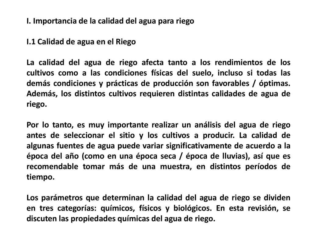 I. Importancia de la calidad del agua para riego