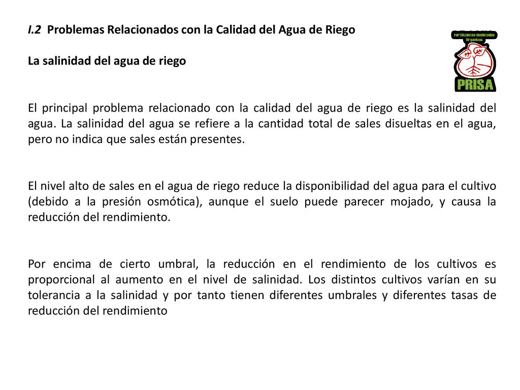 I.2 Problemas Relacionados con la Calidad del Agua de Riego