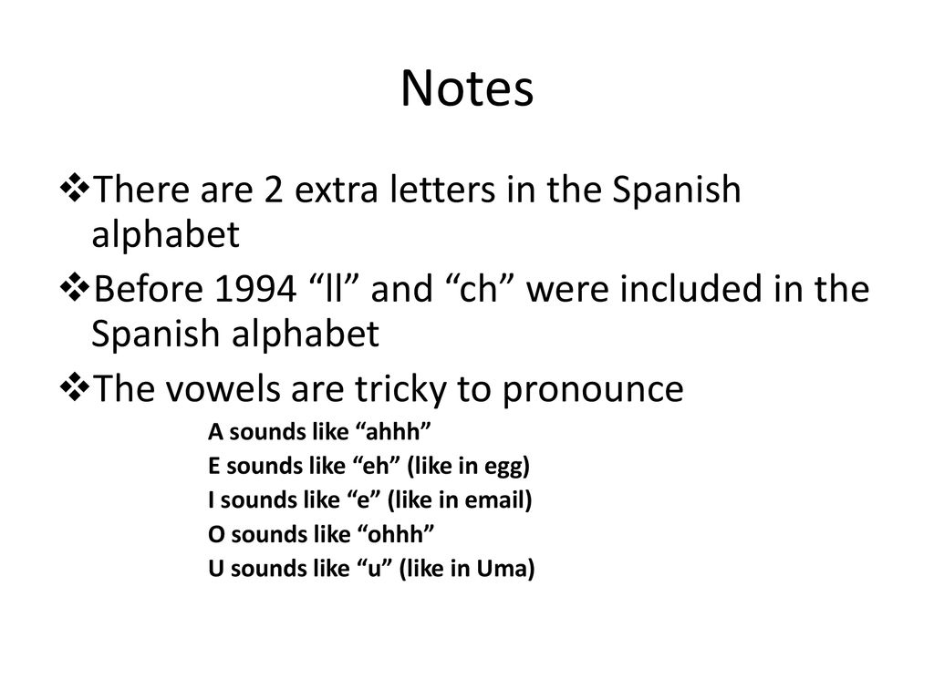 Notes There are 2 extra letters in the Spanish alphabet
