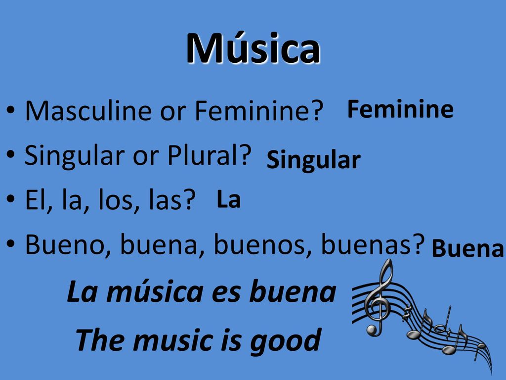 Música La música es buena The music is good Masculine or Feminine