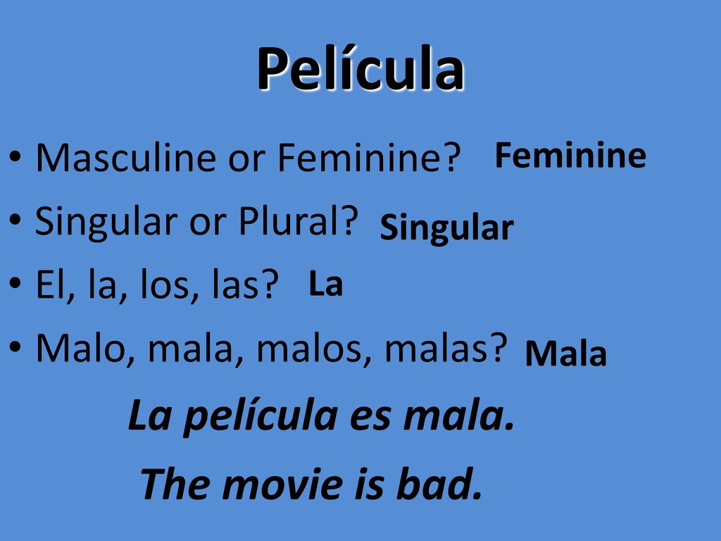 Película La película es mala. The movie is bad. Masculine or Feminine