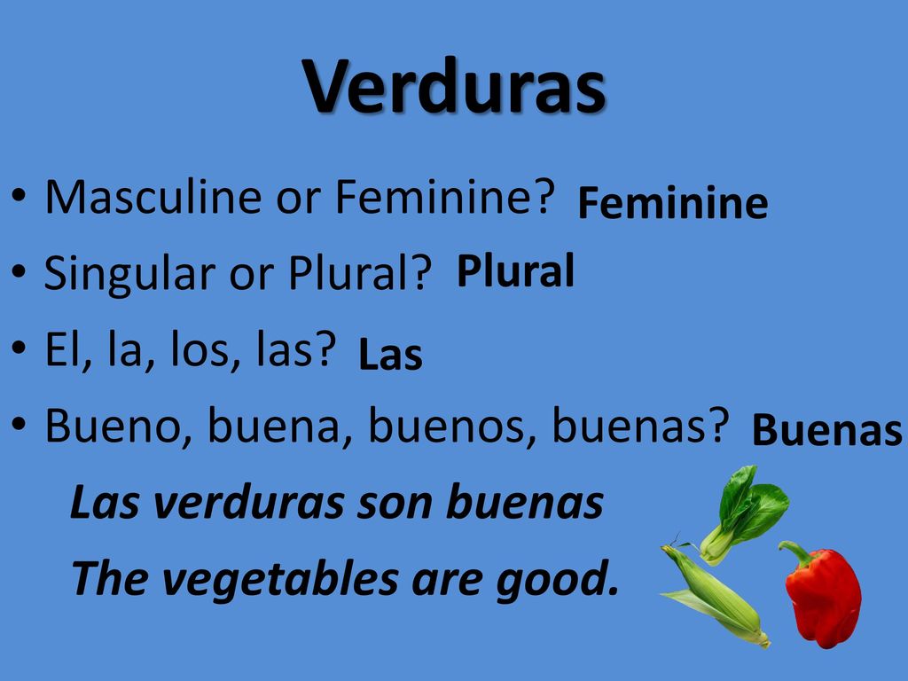 Verduras Masculine or Feminine Singular or Plural El, la, los, las