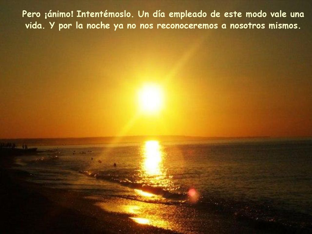 Pero ¡ánimo. Intentémoslo. Un día empleado de este modo vale una vida