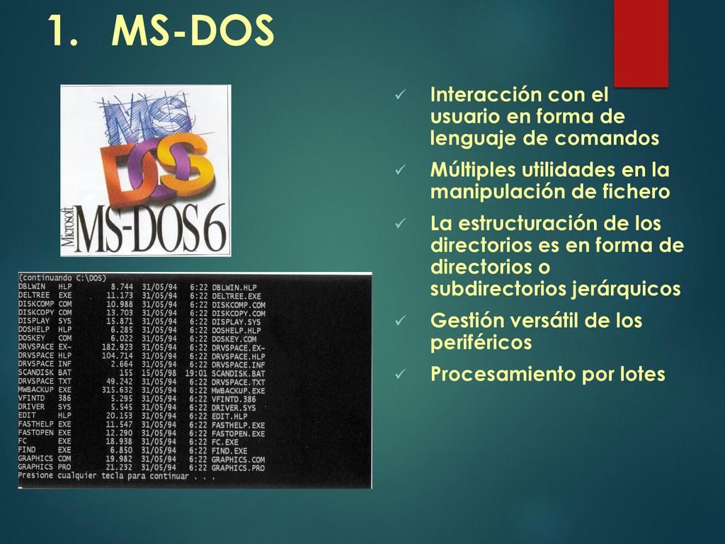 MS-DOS Interacción con el usuario en forma de lenguaje de comandos