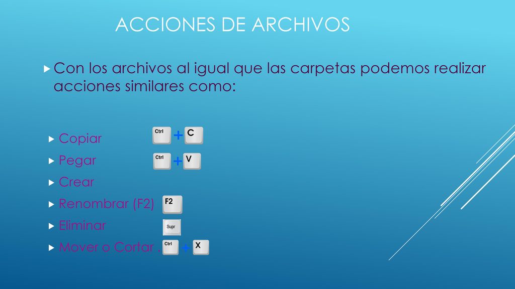 ACCIONES DE ARCHIVOS Con los archivos al igual que las carpetas podemos realizar acciones similares como:
