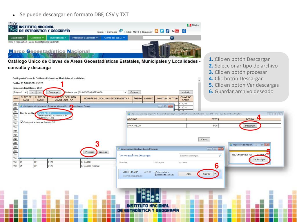 Se puede descargar en formato DBF, CSV y TXT