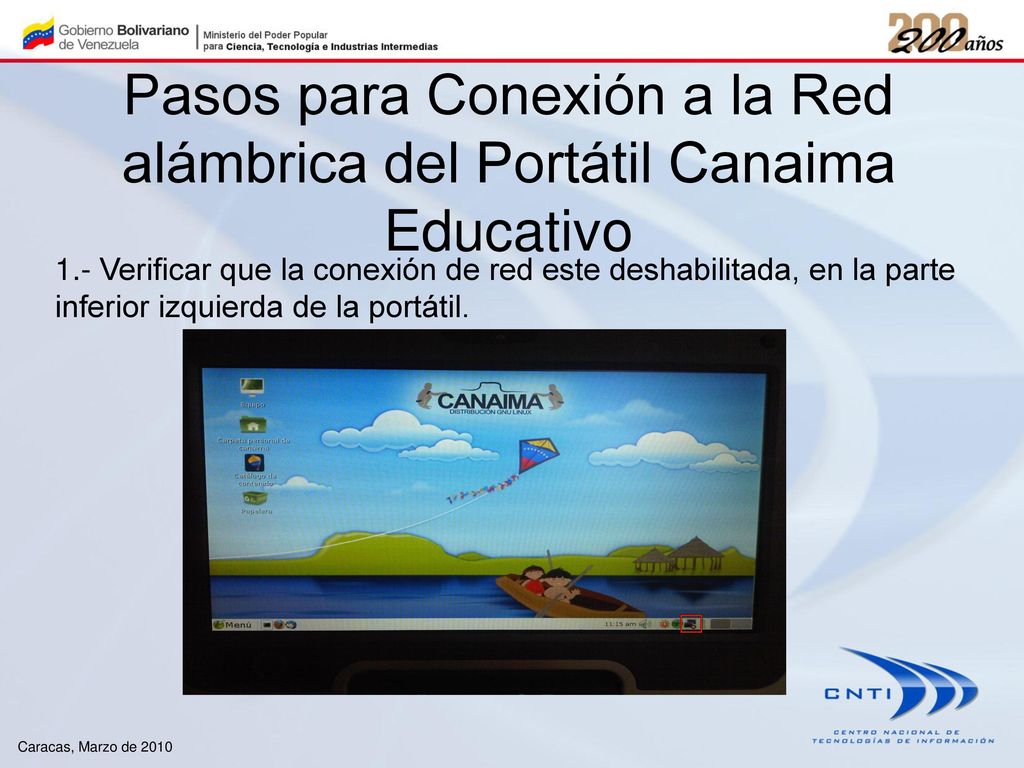 Pasos para Conexión a la Red alámbrica del Portátil Canaima Educativo
