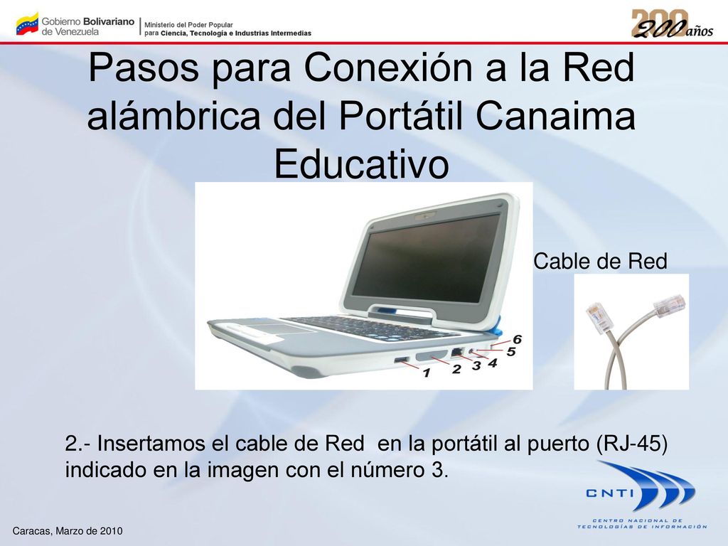 Pasos para Conexión a la Red alámbrica del Portátil Canaima Educativo