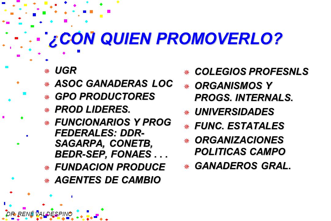 ¿CON QUIEN PROMOVERLO UGR ASOC GANADERAS LOC GPO PRODUCTORES