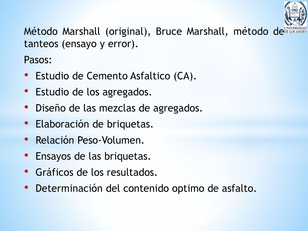 Método Marshall (original), Bruce Marshall, método de tanteos (ensayo y error).