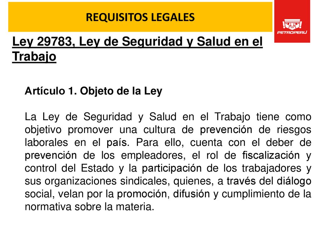 Ley 29783, Ley de Seguridad y Salud en el Trabajo