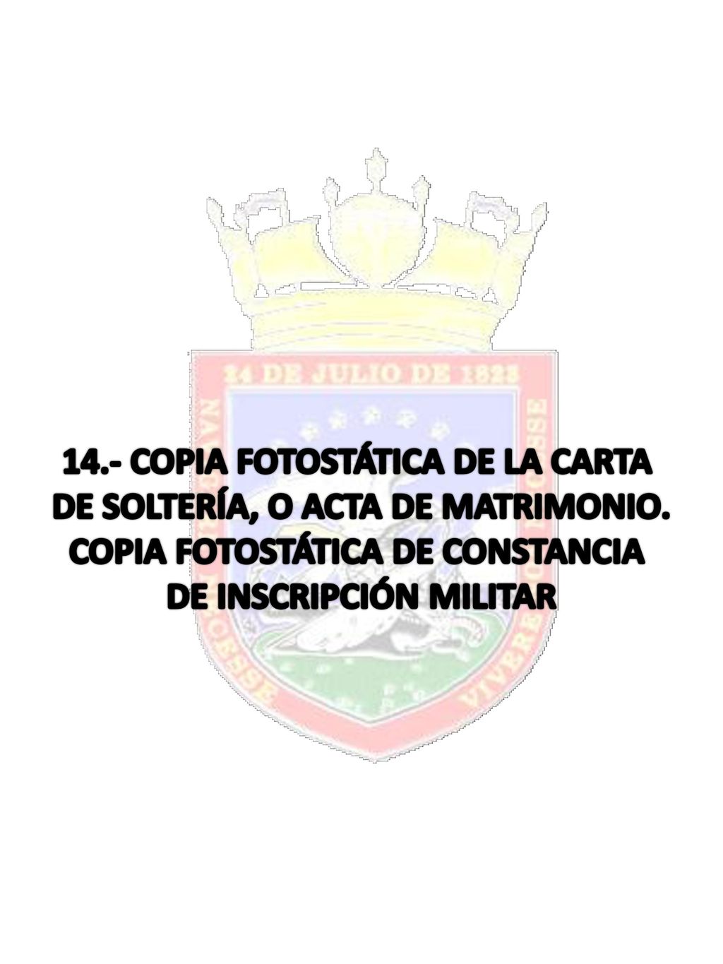 14.- COPIA FOTOSTÁTICA DE LA CARTA DE SOLTERÍA, O ACTA DE MATRIMONIO.
