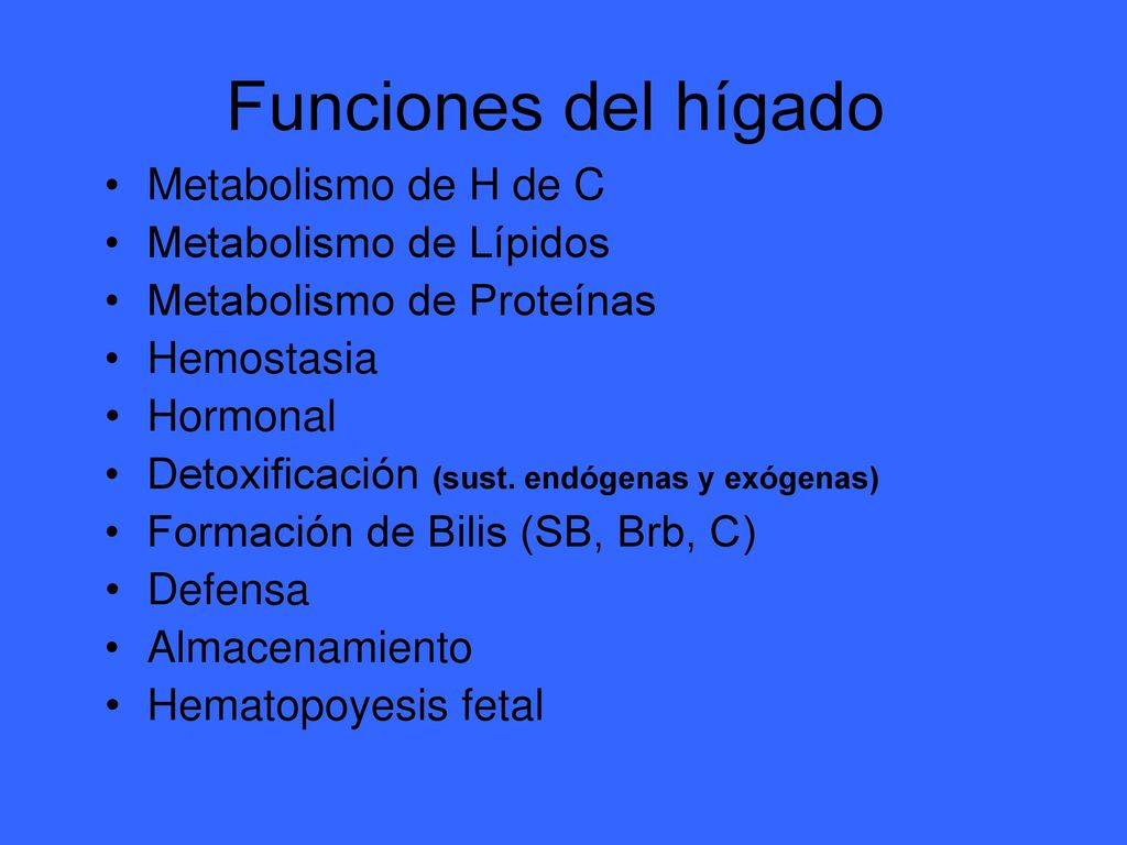 Funciones del hígado Metabolismo de H de C Metabolismo de Lípidos