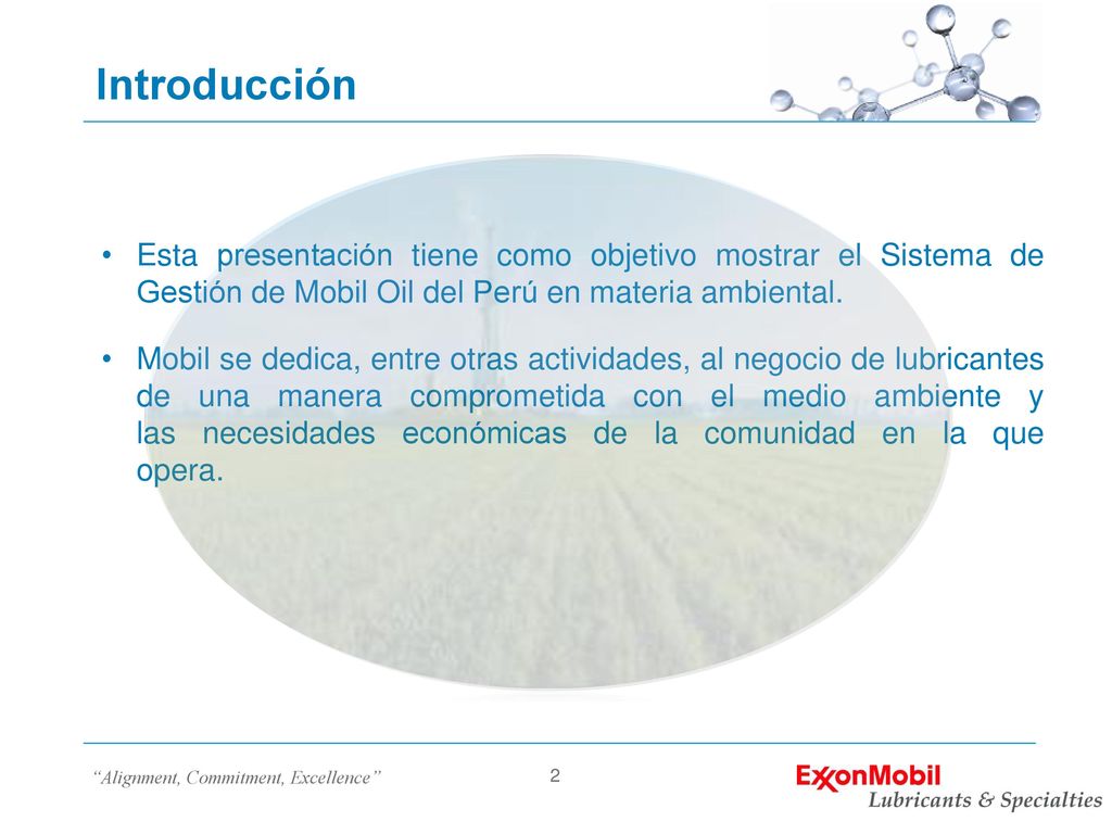 Introducción Esta presentación tiene como objetivo mostrar el Sistema de Gestión de Mobil Oil del Perú en materia ambiental.