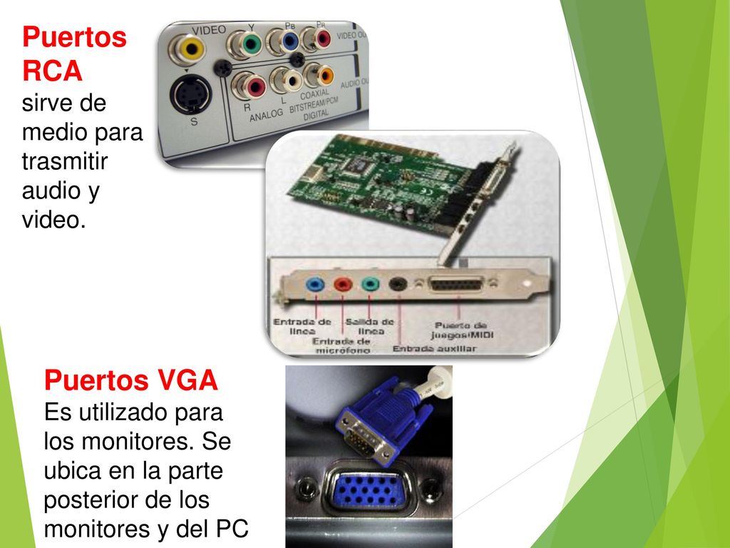 Puertos RCA sirve de medio para trasmitir audio y video.