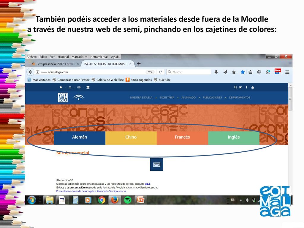 También podéis acceder a los materiales desde fuera de la Moodle a través de nuestra web de semi, pinchando en los cajetines de colores: