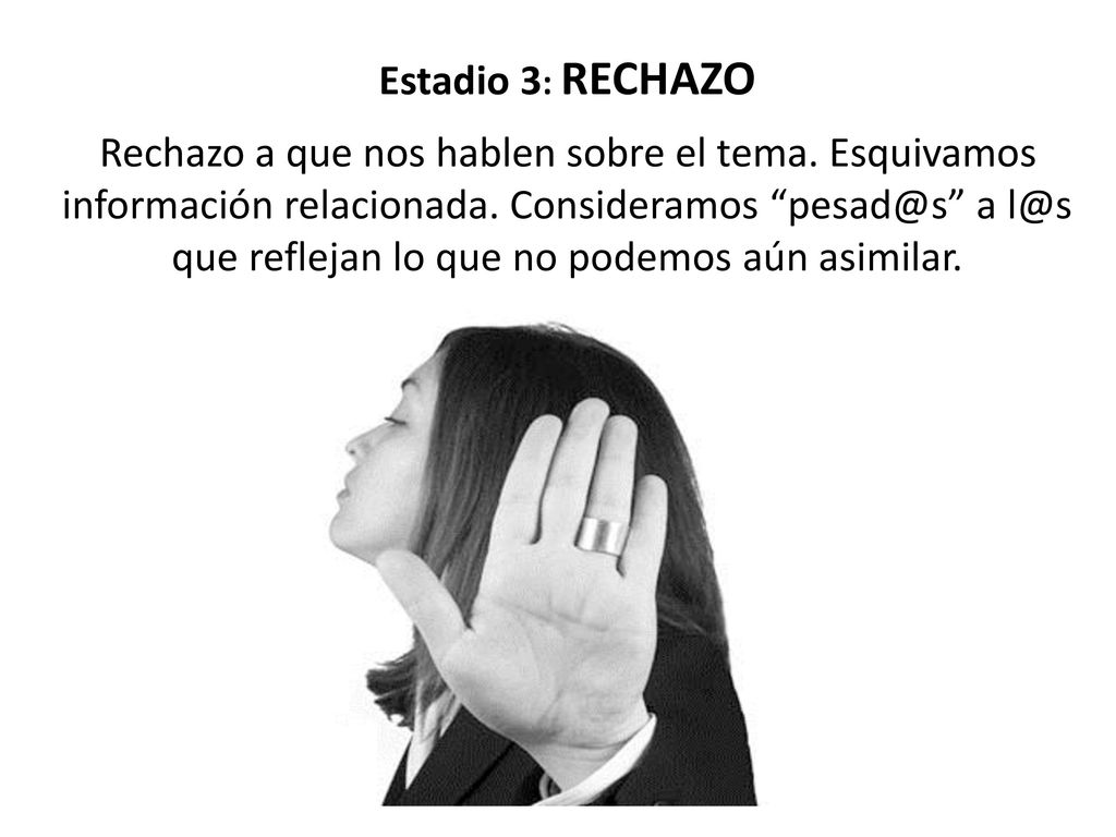 Estadio 3: RECHAZO Rechazo a que nos hablen sobre el tema