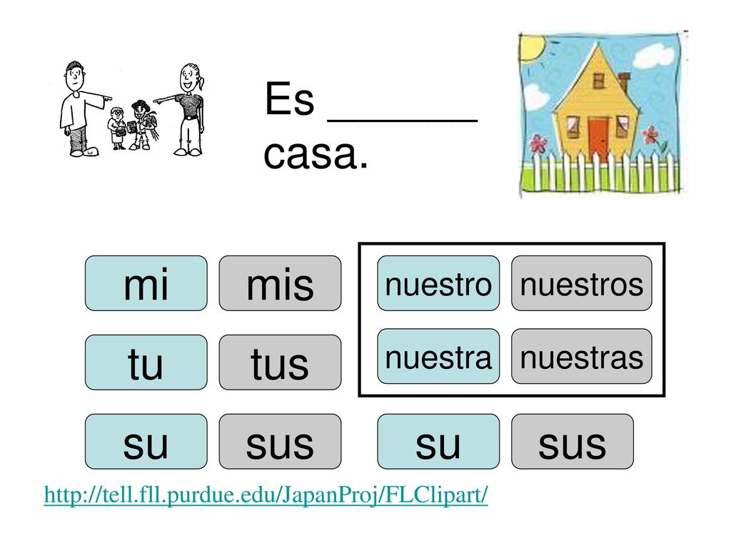 Es ______ casa. mi mis tu tus su sus su sus nuestro nuestros nuestra