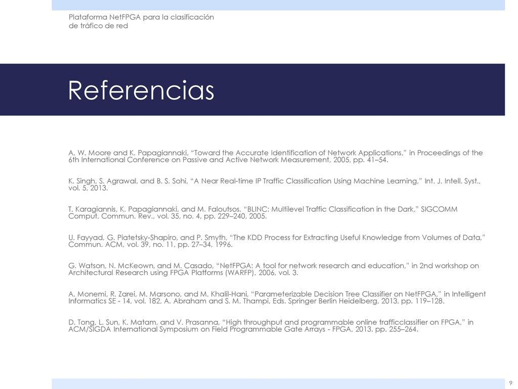 Referencias Plataforma NetFPGA para la clasificación de tráfico de red