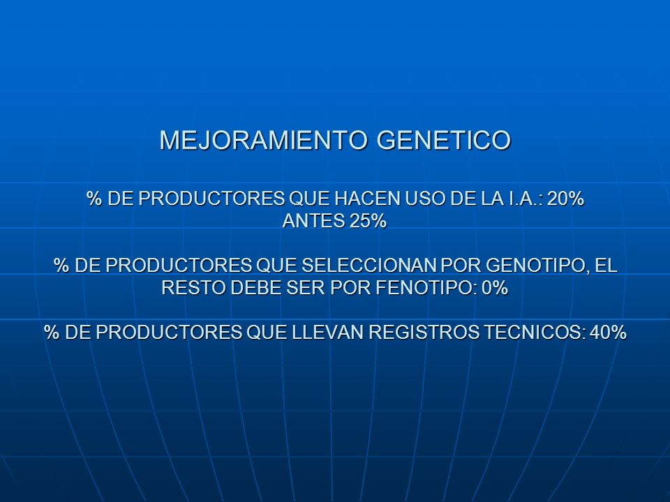 MEJORAMIENTO GENETICO % DE PRODUCTORES QUE HACEN USO DE LA I. A