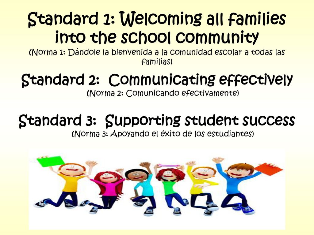 Standard 1: Welcoming all families into the school community (Norma 1: Dándole la bienvenida a la comunidad escolar a todas las familias)