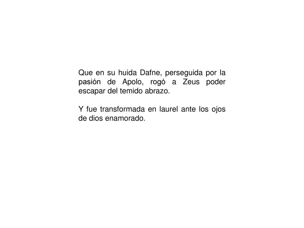 Que en su huida Dafne, perseguida por la pasión de Apolo, rogó a Zeus poder escapar del temido abrazo.