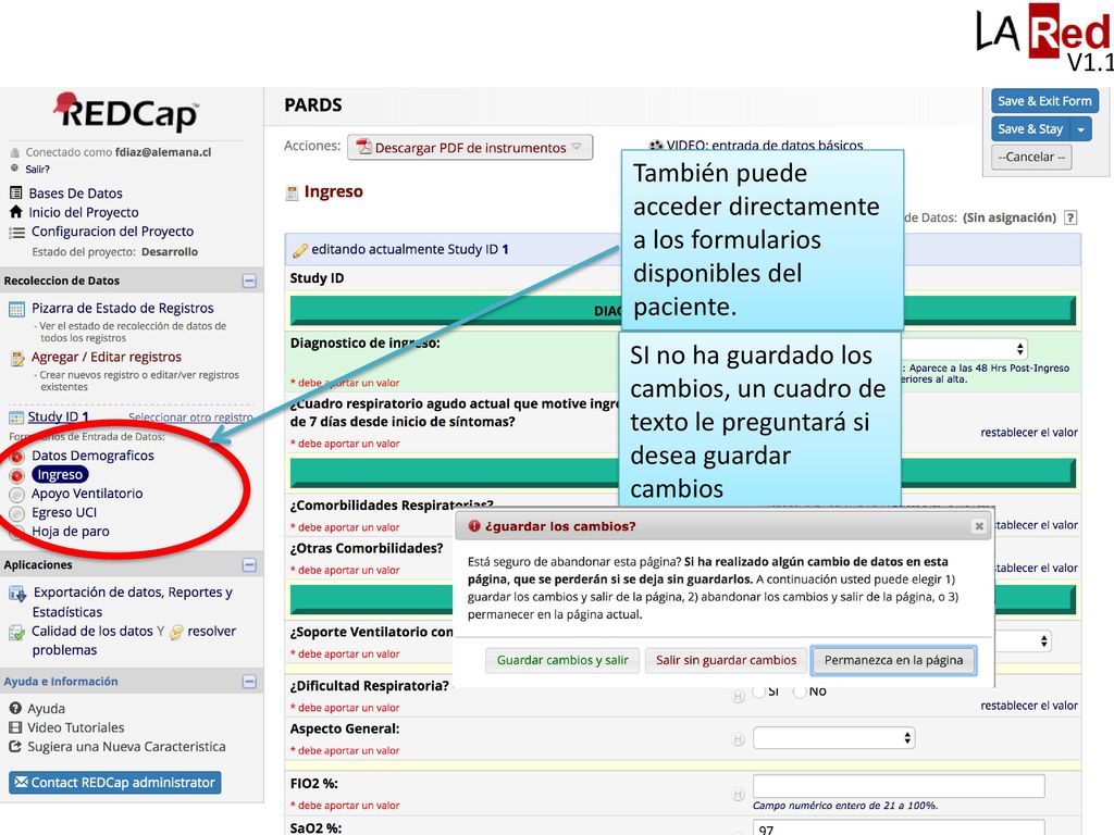 V1.1 También puede acceder directamente a los formularios disponibles del paciente.