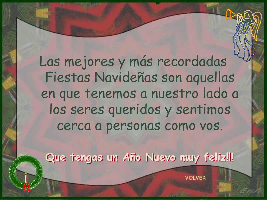 Las mejores y más recordadas Fiestas Navideñas son aquellas en que tenemos a nuestro lado a los seres queridos y sentimos cerca a personas como vos.