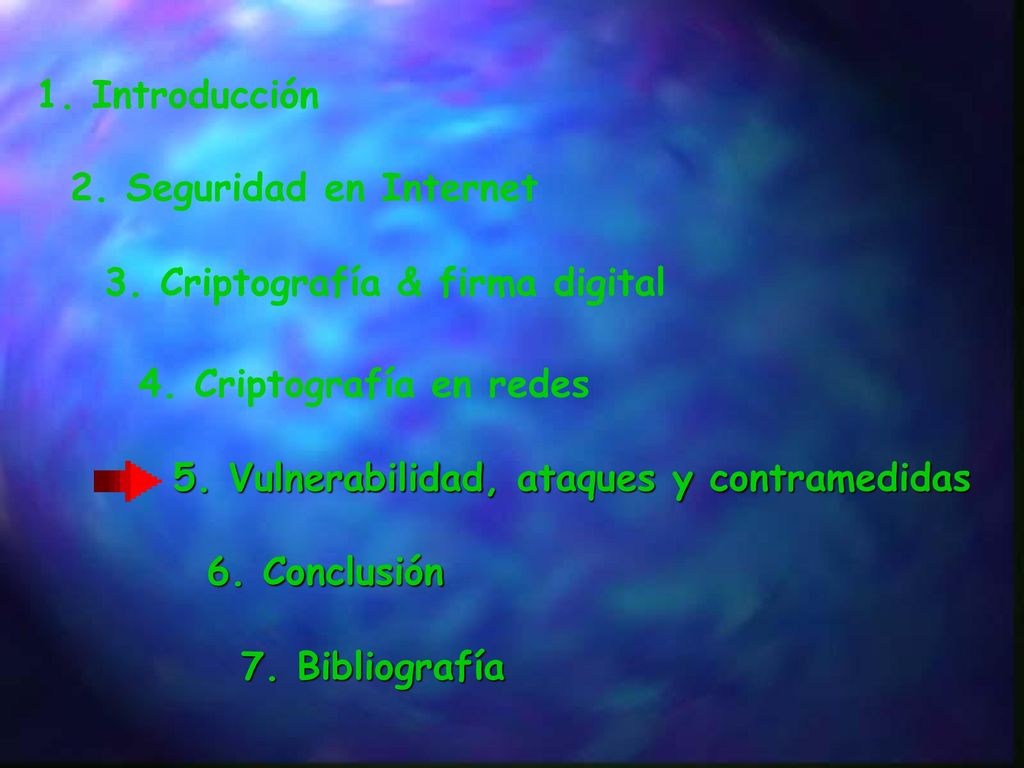 1. Introducción 2. Seguridad en Internet. 3. Criptografía & firma digital. 4. Criptografía en redes.