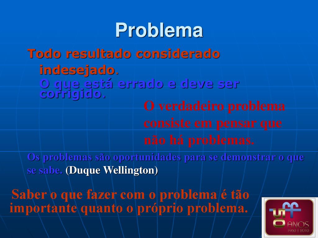 Problema Todo resultado considerado indesejado. O que está errado e deve ser corrigido.
