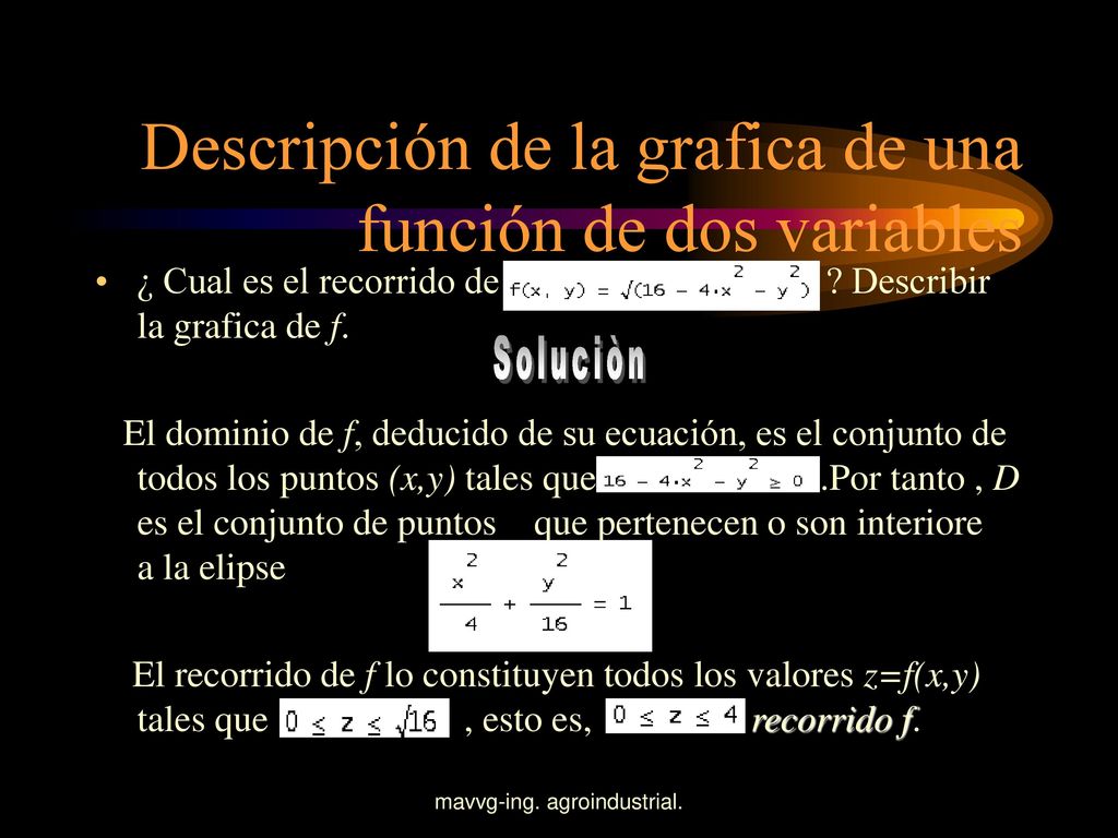 Descripción de la grafica de una función de dos variables